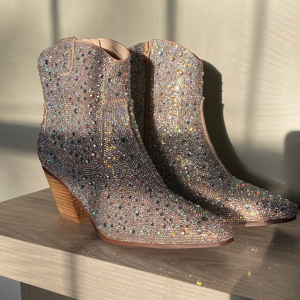 Sparkling Rhinestone Western Ankle Booties